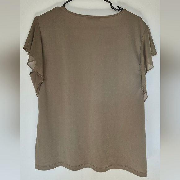 Calvin Klein Green Ruffled Flutter Sleeve Blouse - Picture 2 of 7